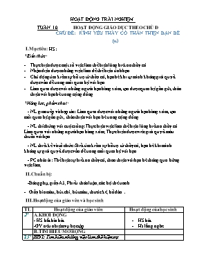 Giáo án Hoạt động trải nghiệm Lớp 2 (Chân trời sáng tạo) - Tuần 10, Chủ đề Kính yêu thầy cô, thân thiện bạn bè (Tiết 2)